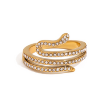 Charger l'image dans la galerie, Boa, bague serpent fini or 18 kt, zircons