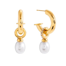 Load image into Gallery viewer, Dangling glass pearl earrings with zircons