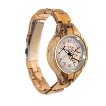 Charger l'image dans la galerie, Montre femme bois maille nature | OISEAUX SUR BRANCHE DE ROSIER