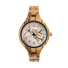 Charger l'image dans la galerie, Montre femme bois maille nature | OISEAUX SUR BRANCHE DE ROSIER