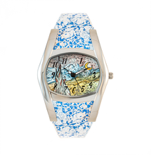 Charger l'image dans la galerie, MONTRE SANDWICH BOITIER STAILESS STEEL BRACELET DE CUIR COULEUR BLEU ACIER PEINTURE LA NUIT ÉTOILÉE DE VAN GOGH