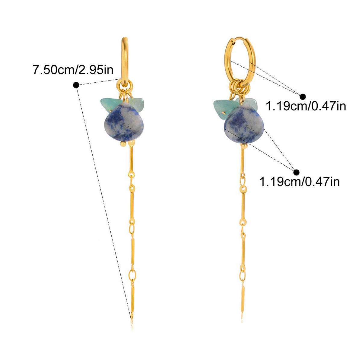 Alexia, anneaux doré 18 carat avec pierres naturel bleu vert