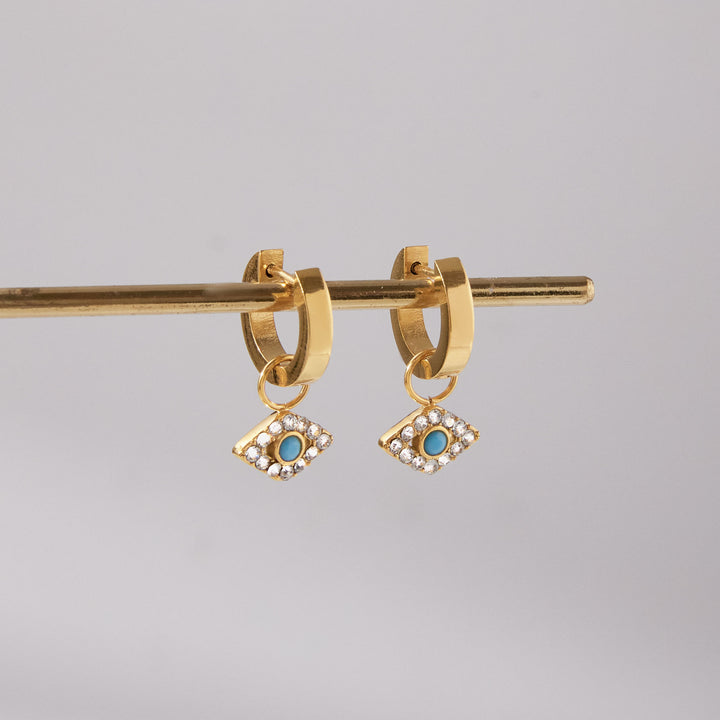 Oeil d'HOrus, boucles d'oreilles, turquoises et zircons