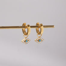 Load image into Gallery viewer, Oeil d'HOrus, boucles d'oreilles, turquoises et zircons

