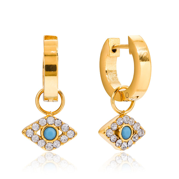 Oeil d'HOrus, boucles d'oreilles, turquoises et zircons