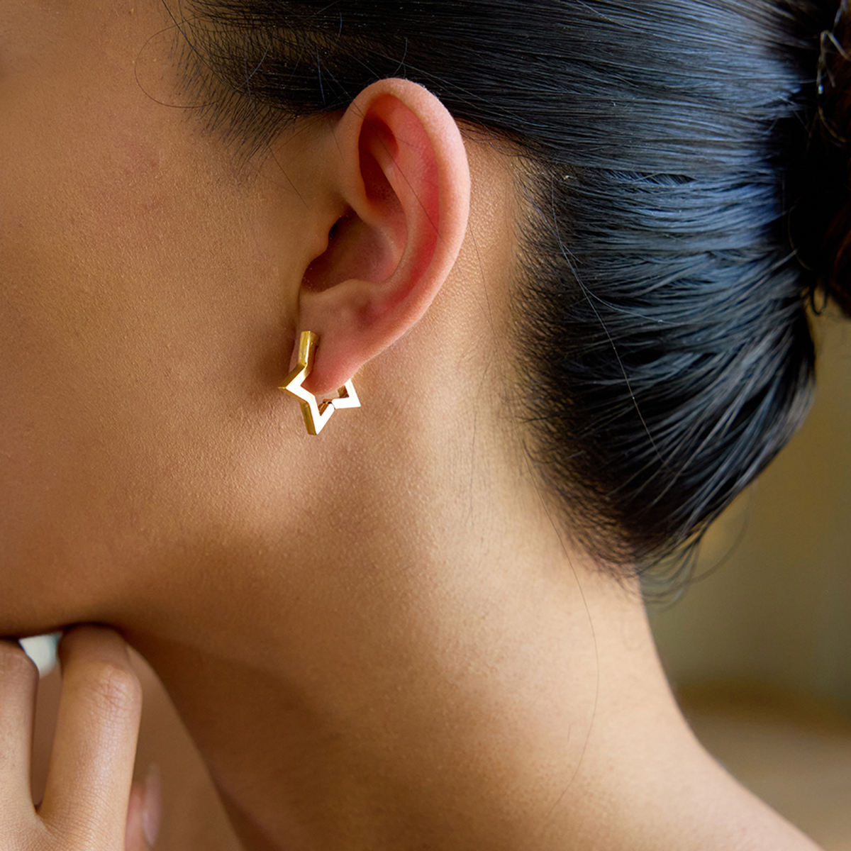 Etoile, boucles d'oreilles, plaqué or 18 carats