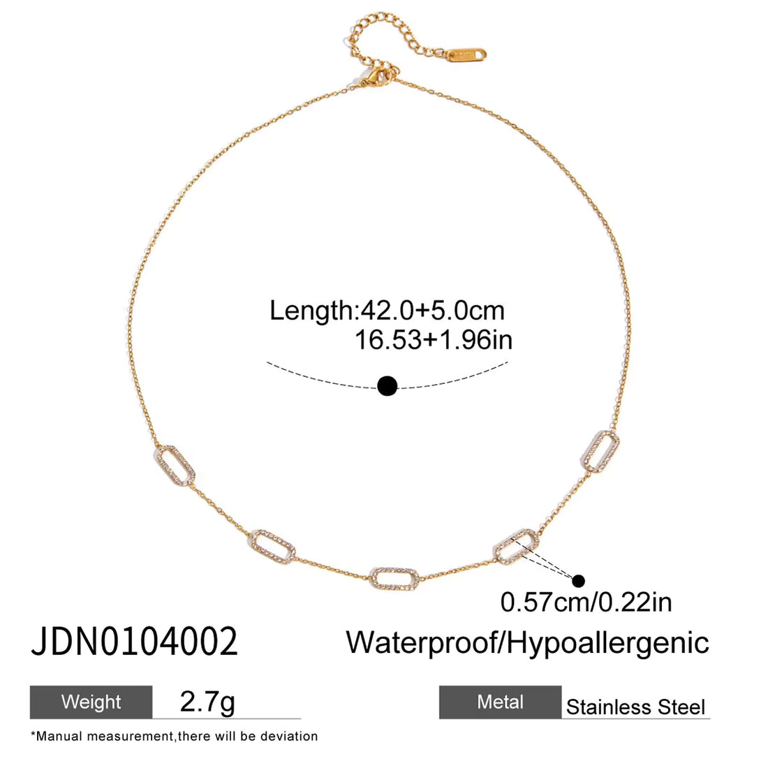 Yasmine, collier, chaine petits rectangle zircons