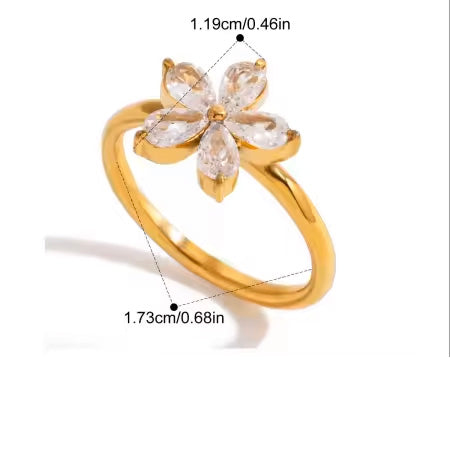 Marguerite, bague fini or 18 kt , fleur, zircons