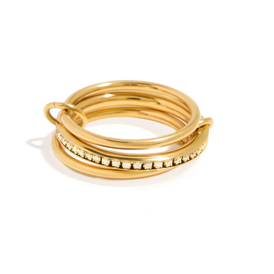 Odile, bague, titane or 18 kt  stack trois anneaux , zircons