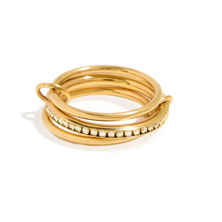 Odile, bague, titane or 18 kt  stack trois anneaux , zircons