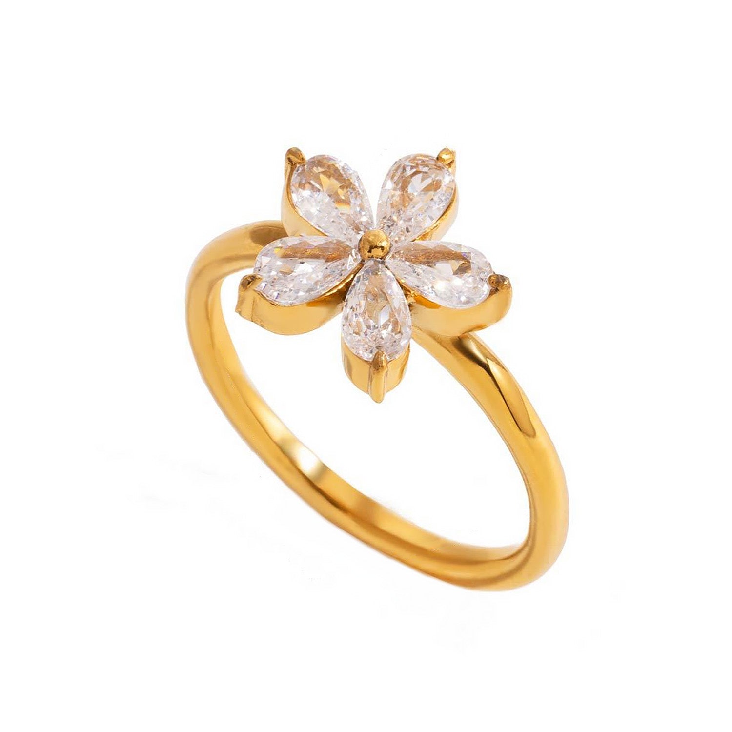 Marguerite, bague fini or 18 kt , fleur, zircons