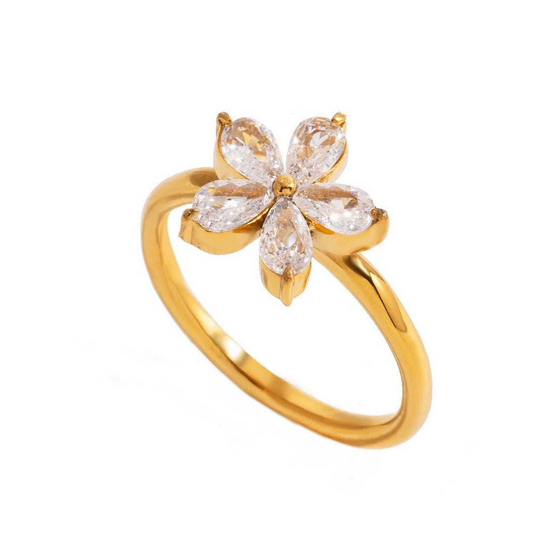 Marguerite, bague fini or 18 kt , fleur, zircons