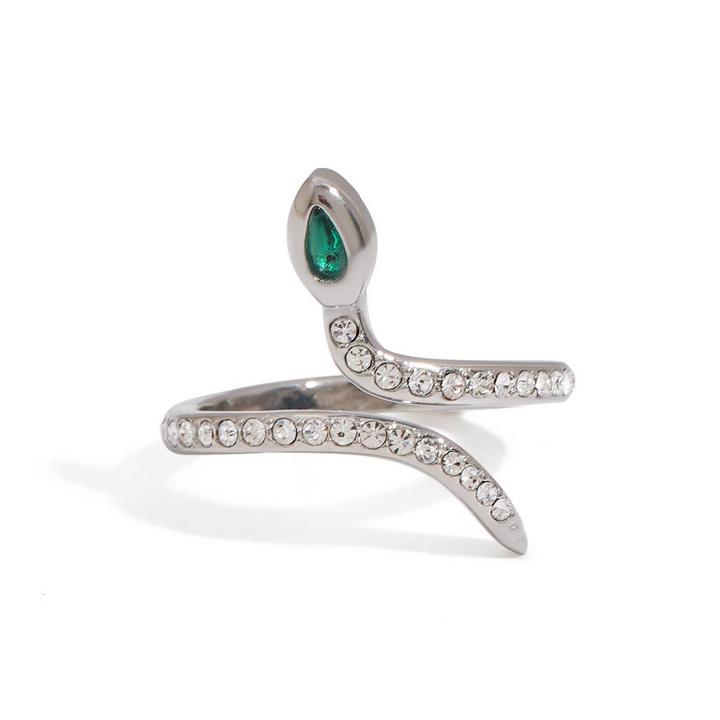 Manda, bague acier inoxydable, serpent , zircons