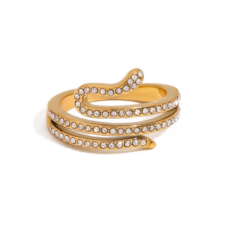 Boa, bague serpent fini or 18 kt, zircons