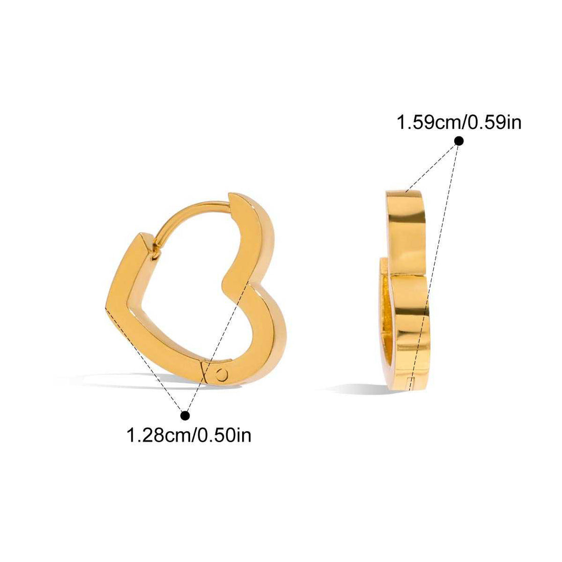 Coeur, boucles d'oreilles fini or 18 carat,  anneaux acier inoxydable en coeur