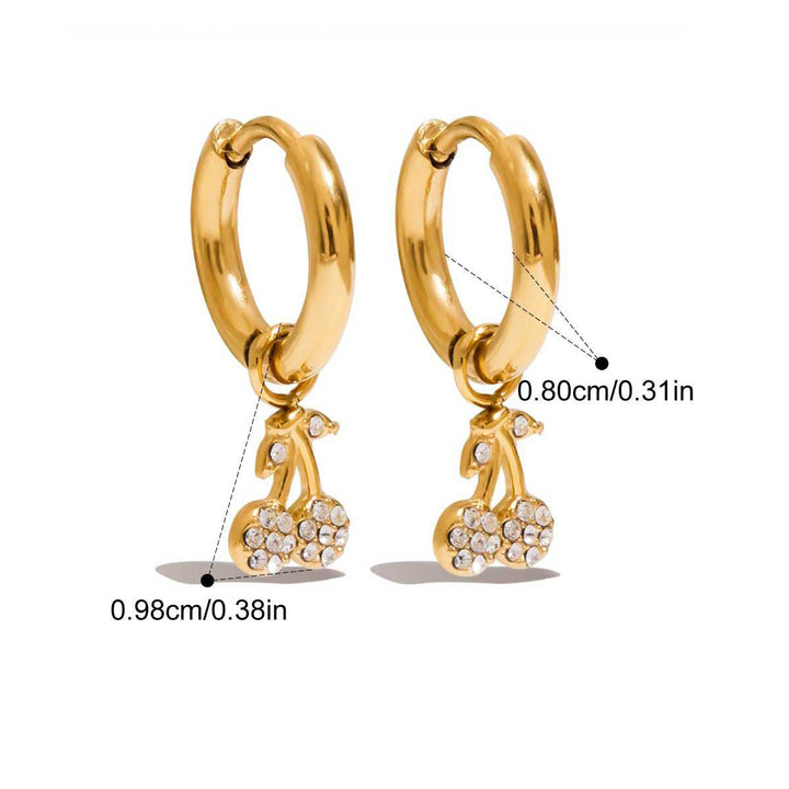 Cerisier  mini anneaux  avec petites cerises en cristal plaqué or 18 carats