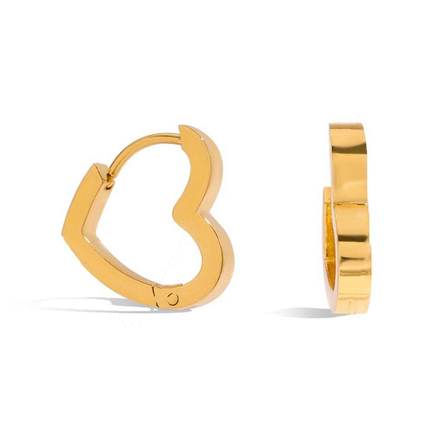 Coeur, boucles d'oreilles fini or 18 carat,  anneaux acier inoxydable en coeur