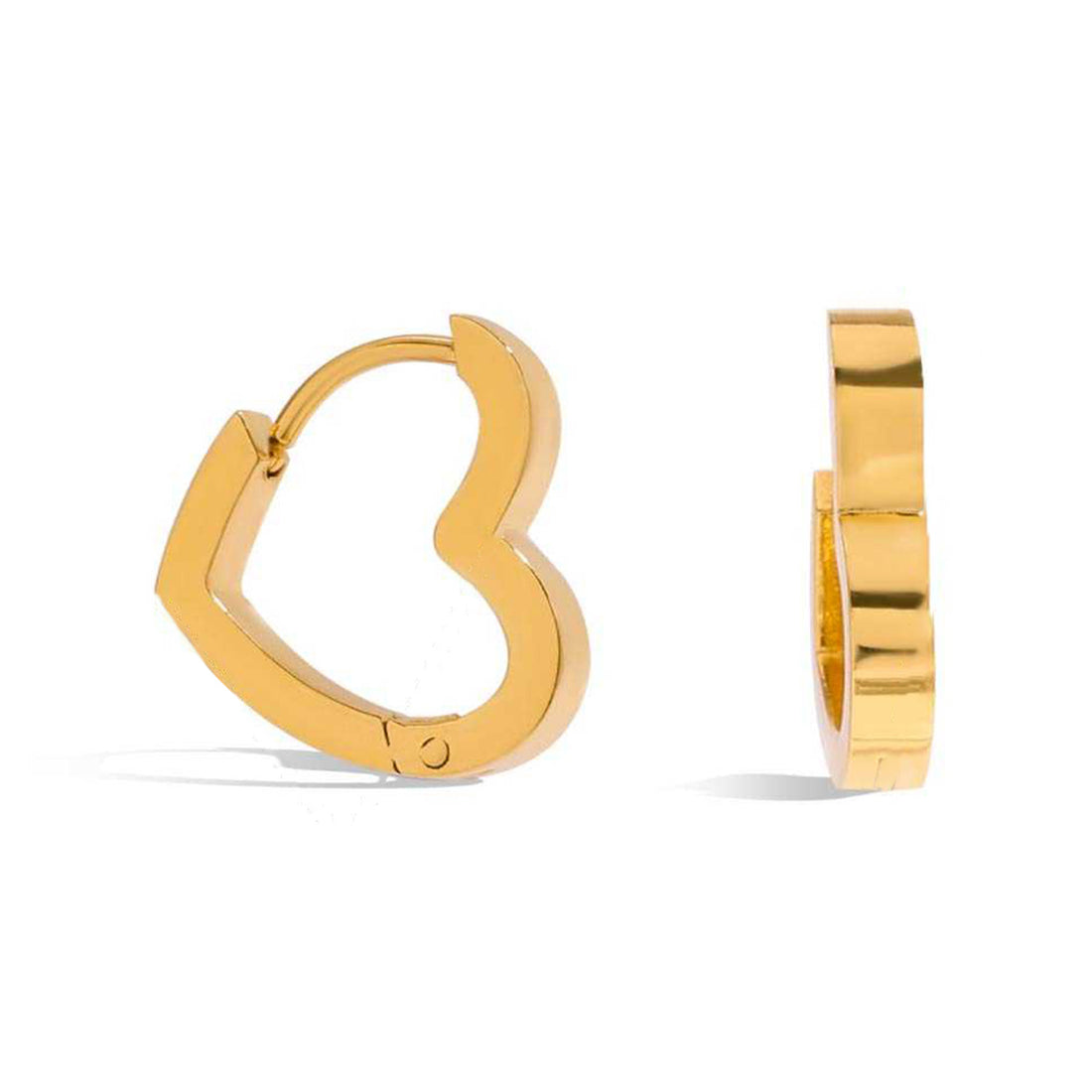 Coeur, boucles d'oreilles fini or 18 carat,  anneaux acier inoxydable en coeur