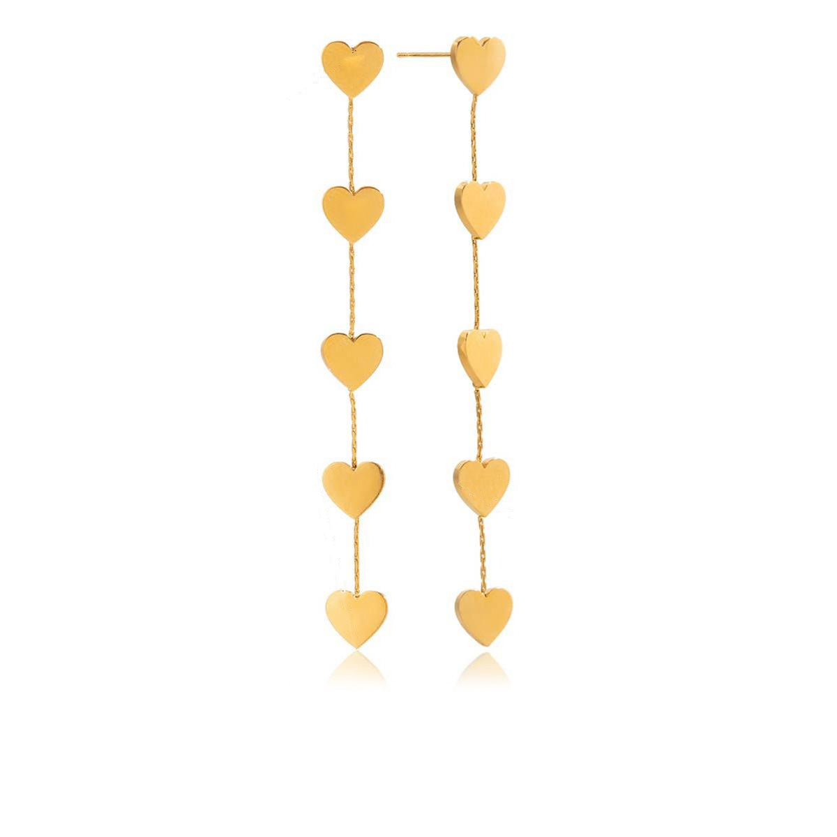 Romana,boucles d'oreilles doré fini or 18 carat, pendant cinq coeurs