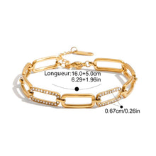 Load image into Gallery viewer, Yasmine, 18kt gold-plated chain bracelet with rectangular zircons
