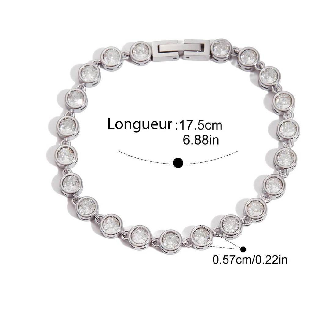 Shira, bracelet chaine avec cristaux blanc acier inoxydable