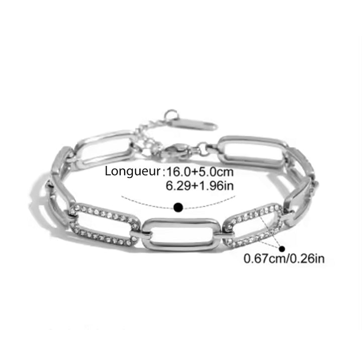 Yasmine, bracelet chaine acier inoxydable zircons ovals