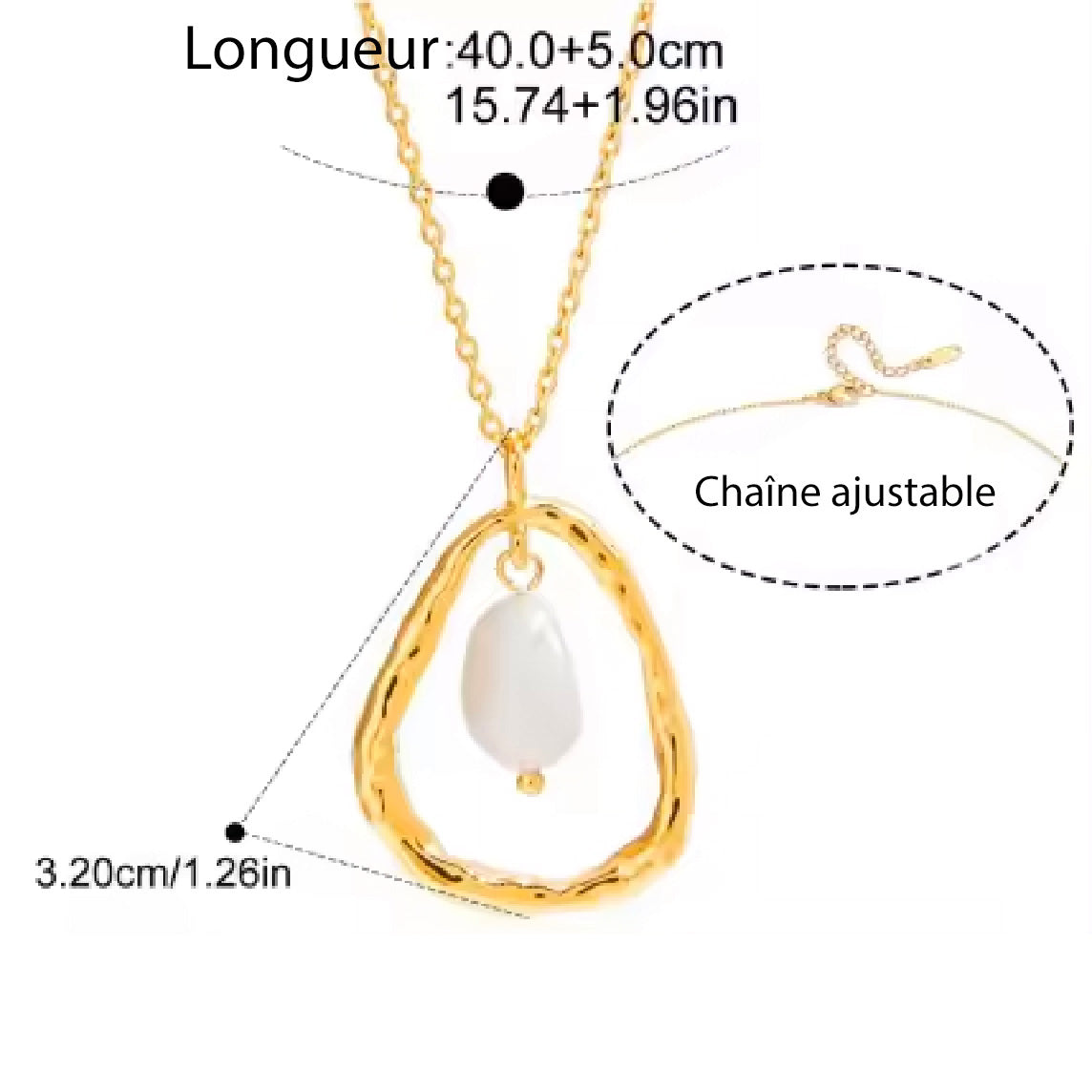 Corine, collier plaqué or 18 kt goute perle d'eau douce