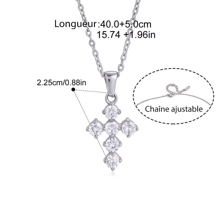 Amelia, collier croix acier inoxydable zircons
