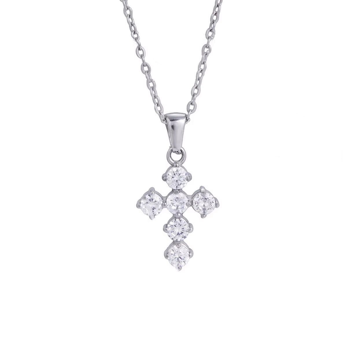 Amelia, collier croix acier inoxydable zircons