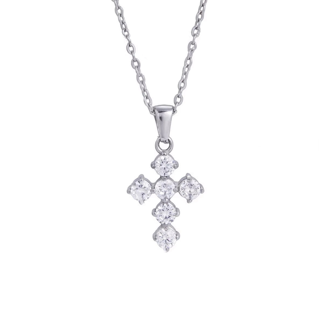 Amelia, collier croix acier inoxydable zircons