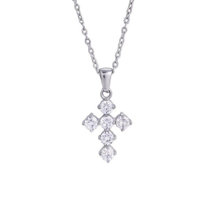 Amelia, collier croix acier inoxydable zircons