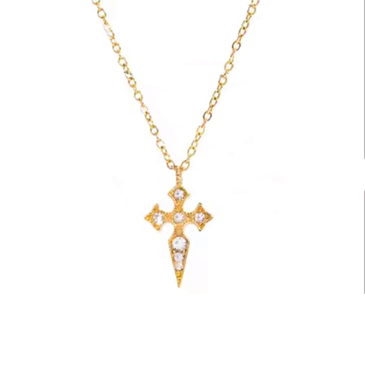 Maria, collier chaine croix plaqué or 18 kt zircons