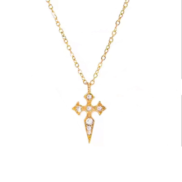 Maria, collier chaine croix plaqué or 18 kt zircons