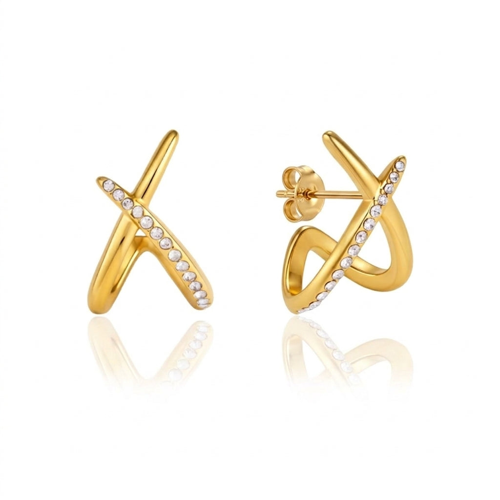 Boucles D'oreilles X Zircons et Or finit 18 Kt