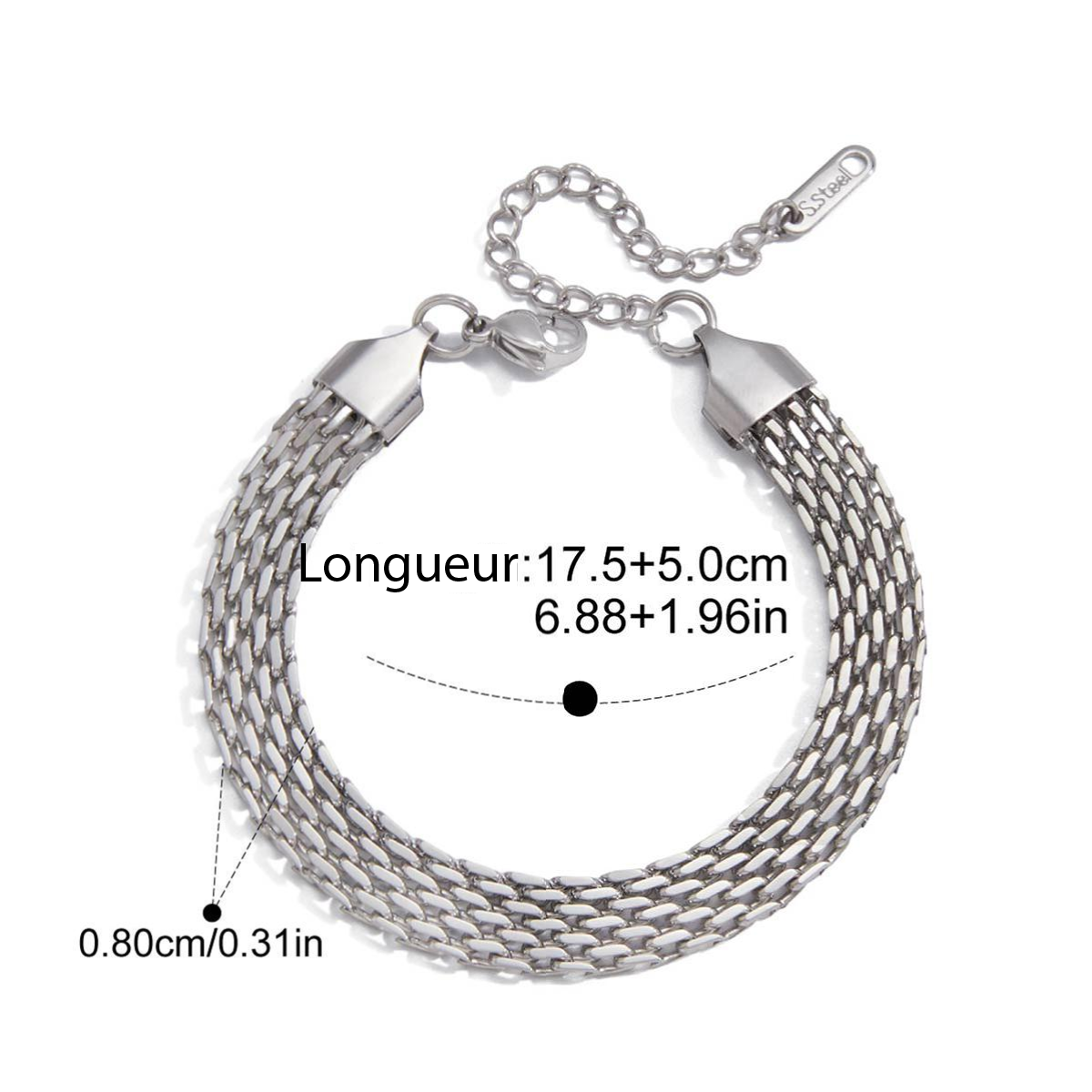 Celeste, bracelet en  maille de cote acier inoxydable