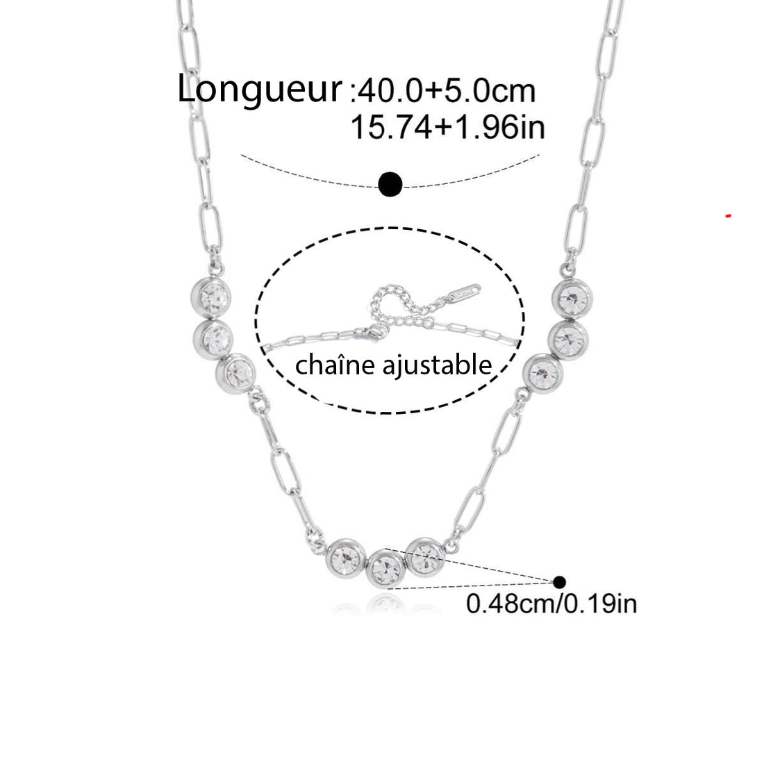 Celia, collier chaine acier inoxydable zircons
