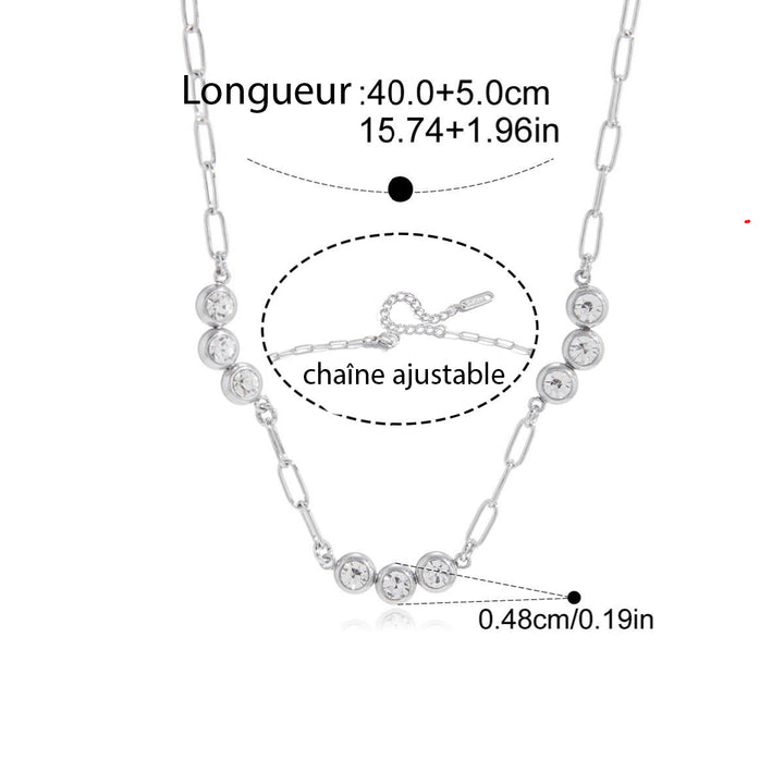 Celia, collier chaine acier inoxydable zircons