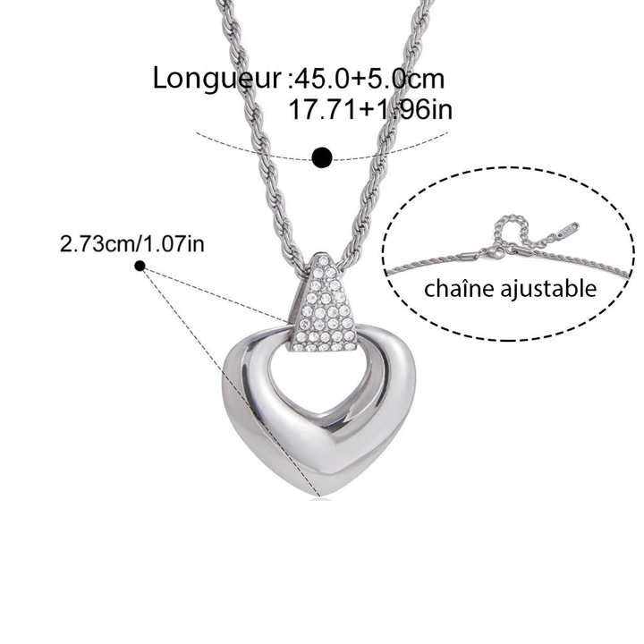 Anaïs, collier acier inoxydabale coeur zircons