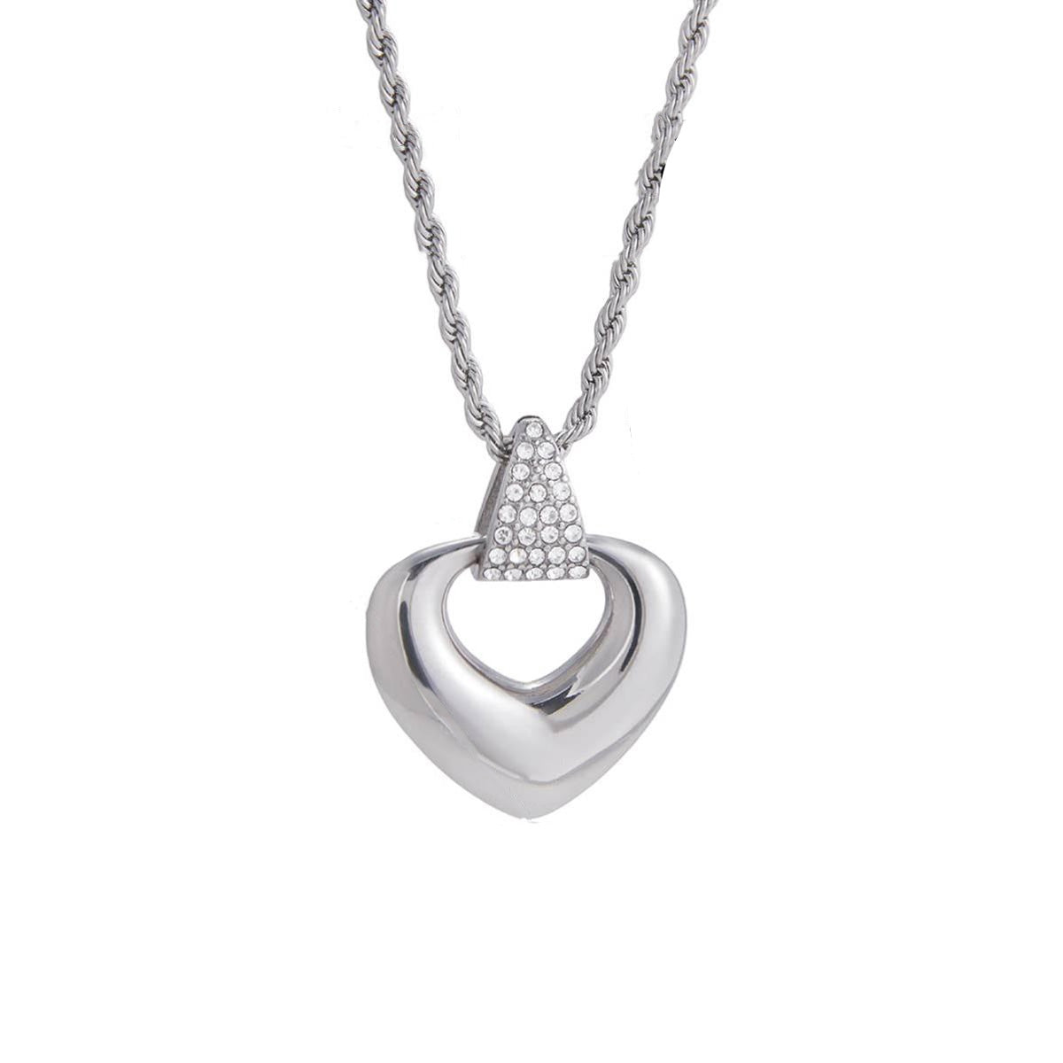 Anaïs, collier acier inoxydabale coeur zircons