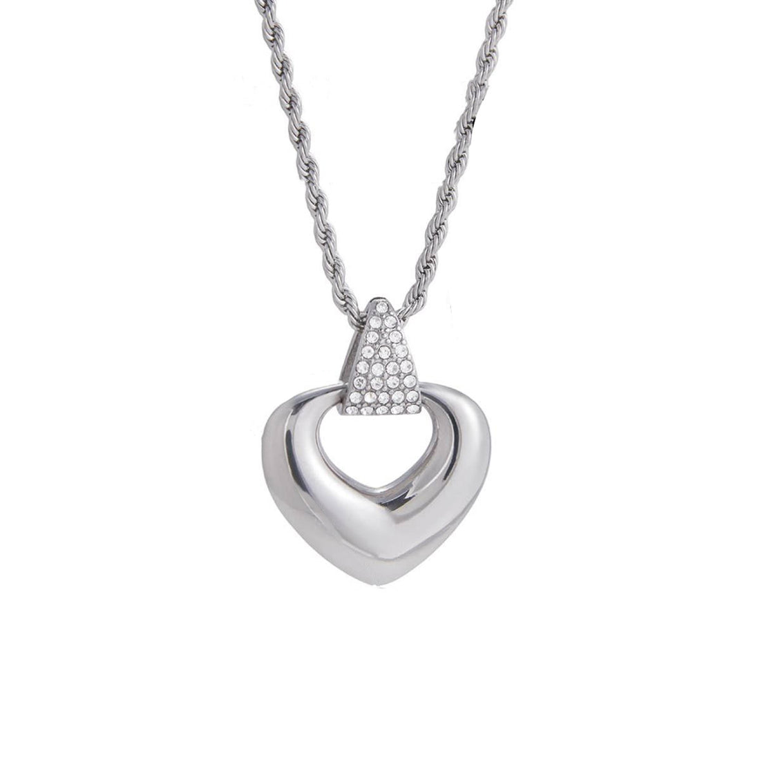 Anaïs, collier acier inoxydabale coeur zircons