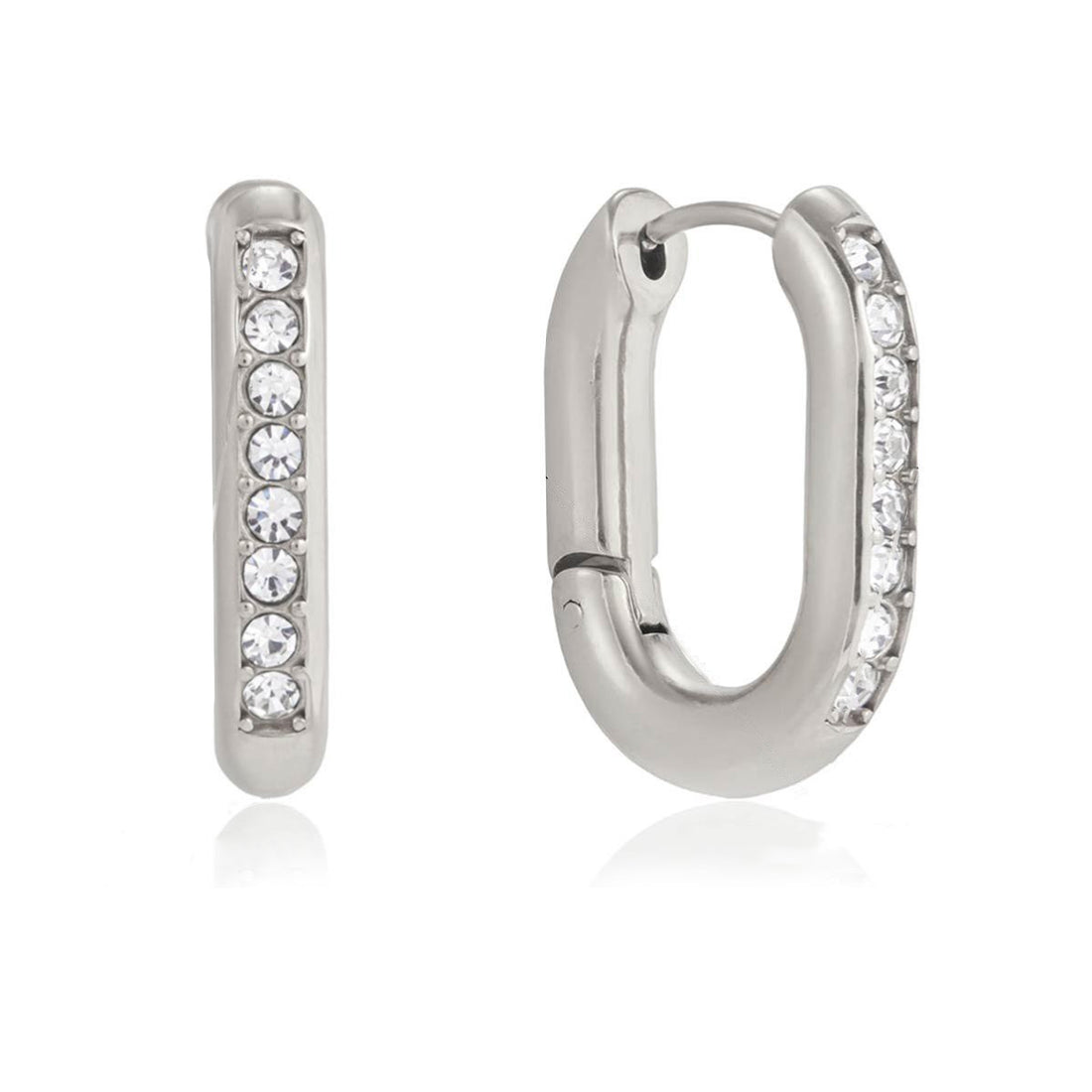 Lina, boucle d'oreille en U, plaqué silver acier inoxydable avec zircons