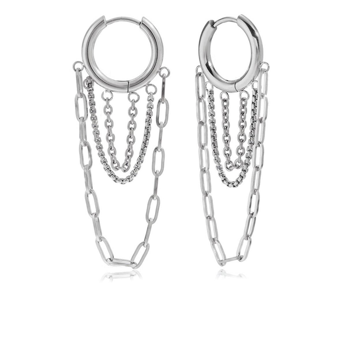 Cleophé, Boucles d'oreilles, tendance acier inoxydable avec chaines