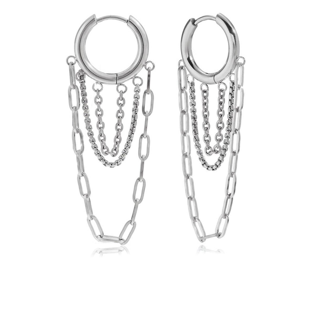 Cleophé, Boucles d'oreilles, tendance acier inoxydable avec chaines