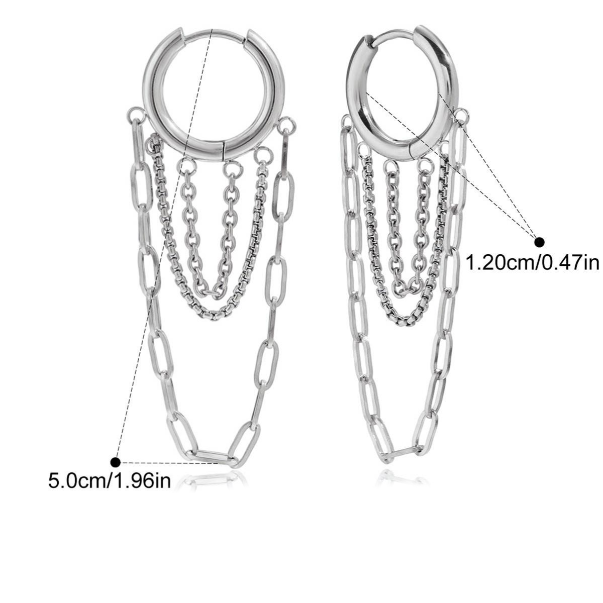 Cleophé, Boucles d'oreilles, tendance acier inoxydable avec chaines