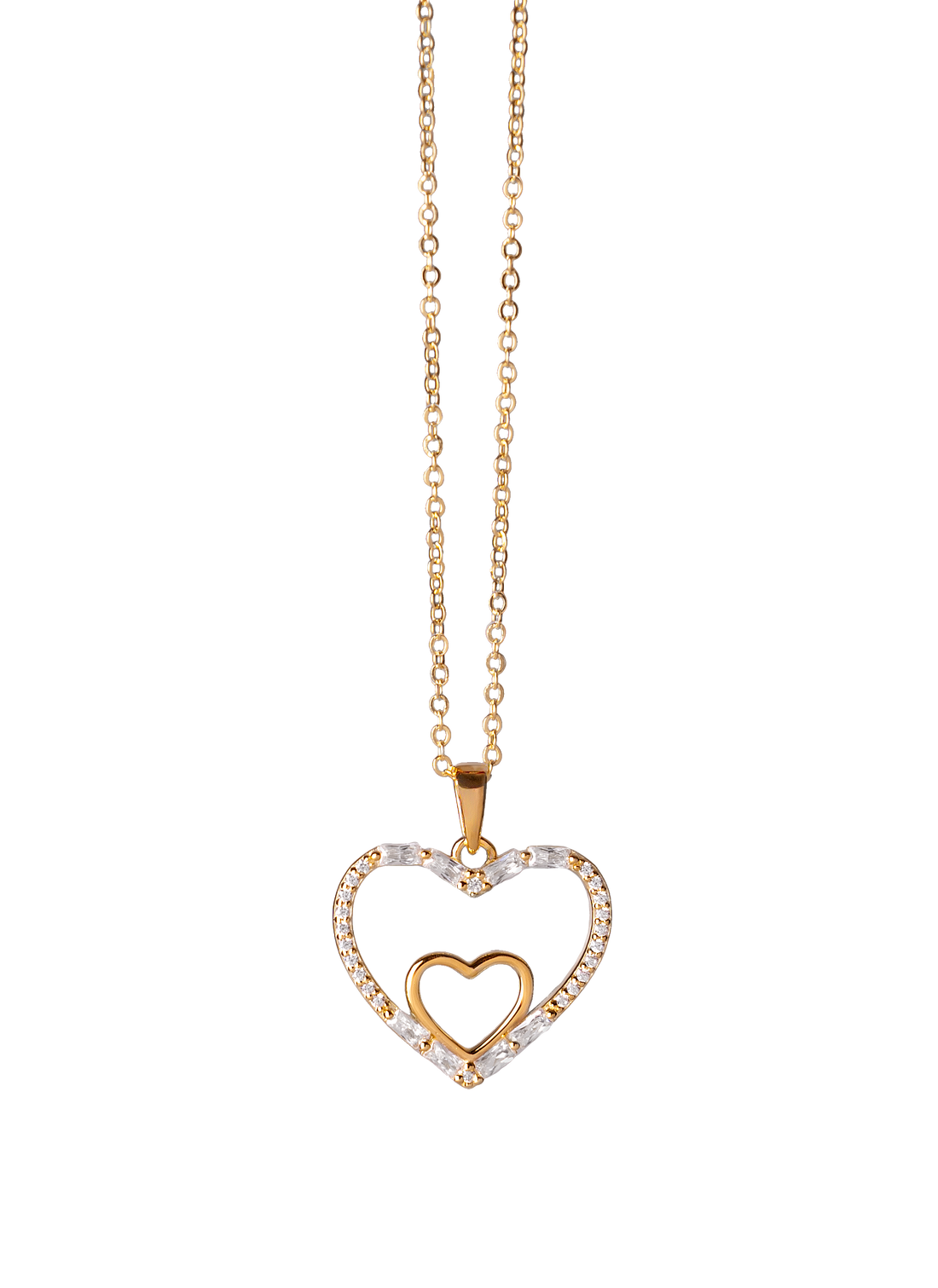 PENDENTIF COEURS DORÉ ZIRCONS/ ARGENT STERLING FINI OR