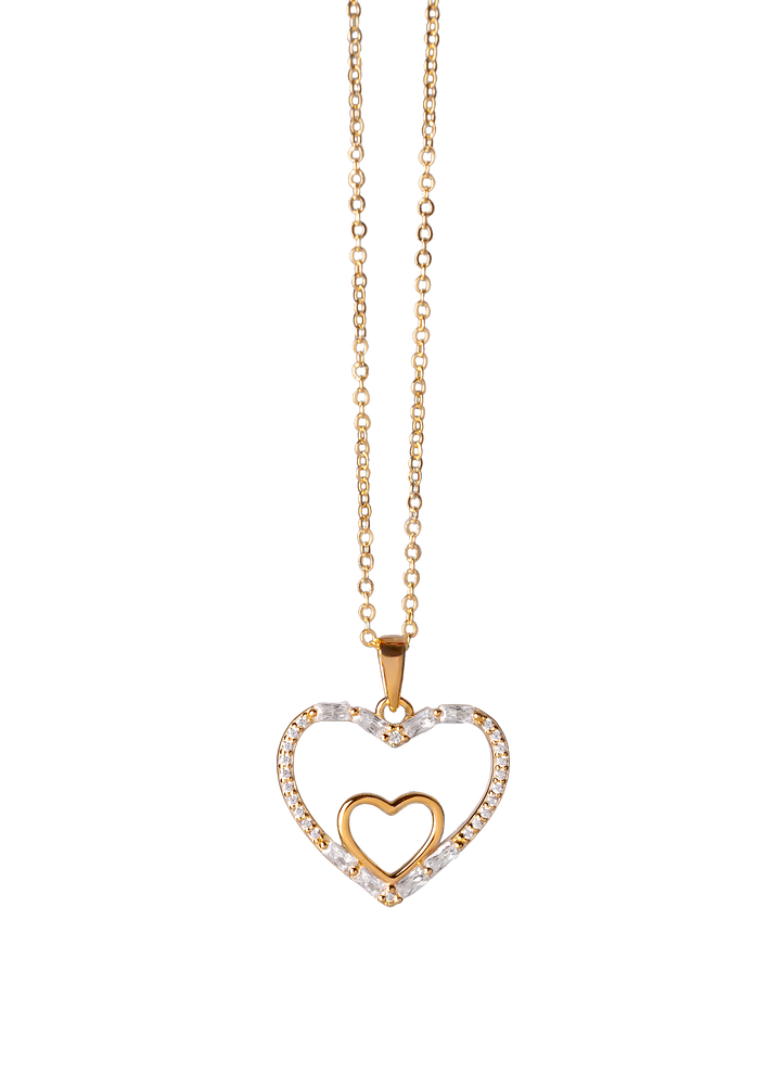 PENDENTIF COEURS DORÉ ZIRCONS/ ARGENT STERLING FINI OR