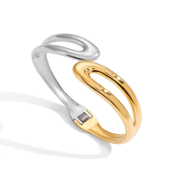 Roseline, bracelet solid  acier inoxydable ressort deux tons
