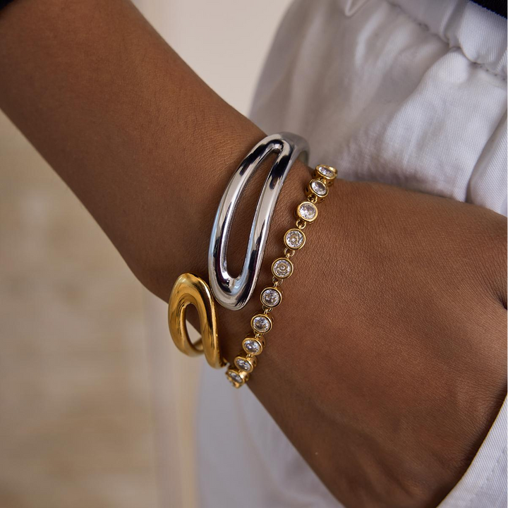 Roseline, bracelet solid  acier inoxydable ressort deux tons
