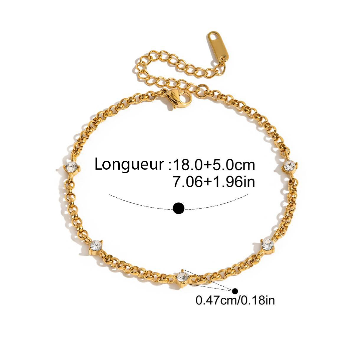 Dorothé, bracelet mailles or plaqué 18 kt, cinq mini zircons