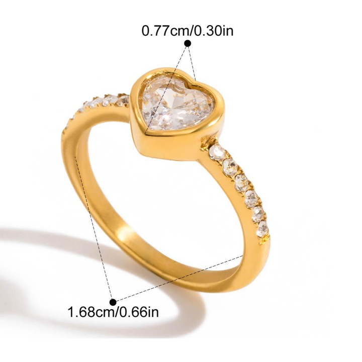 Fiorella, bague or 18 kt acier inoxydable, coeur zircons semi précieuse,